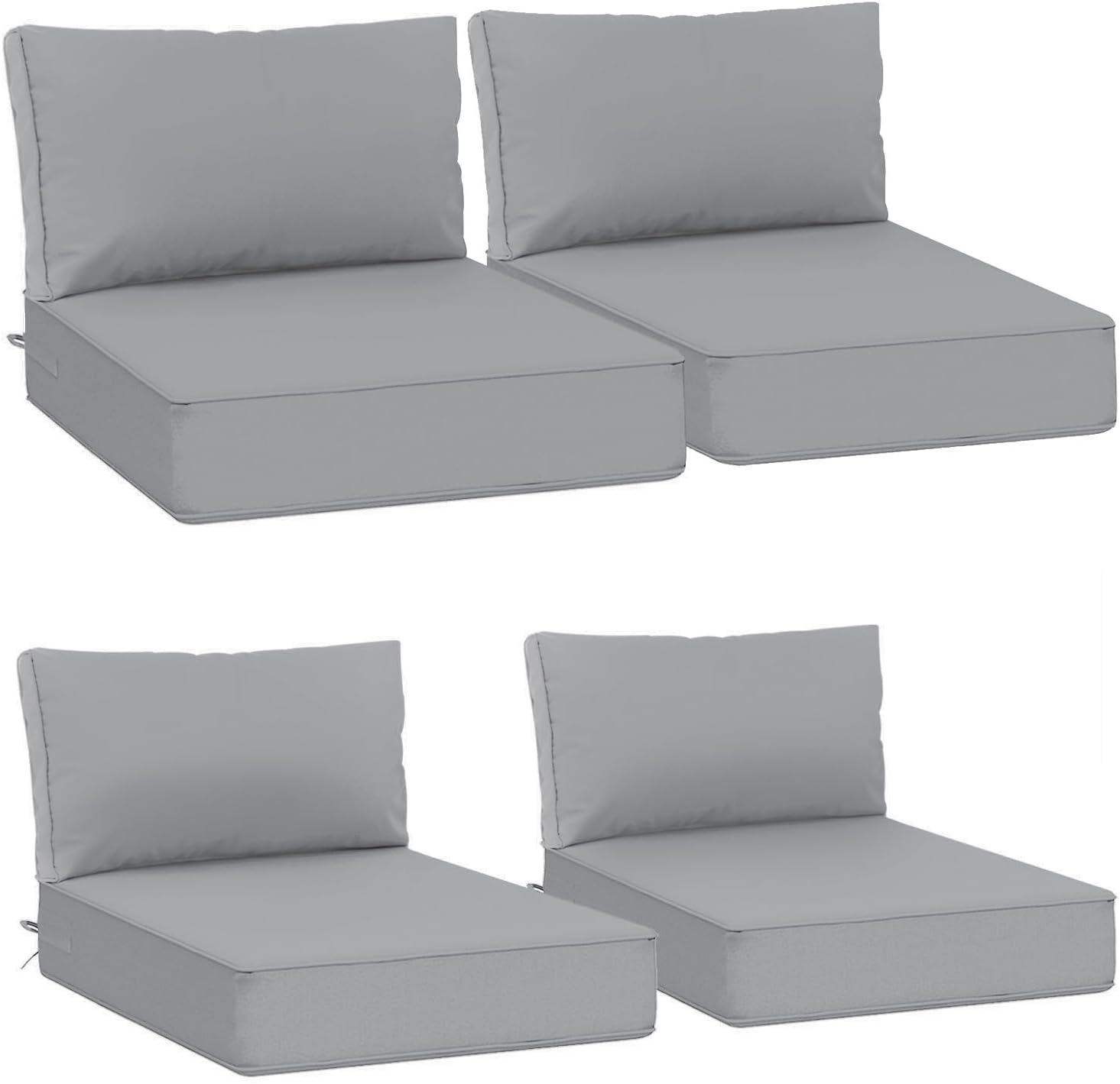 AAAAAcessories Outdoor Deep Seat Cushions, Waterproof, Fade-Resistant Patio Furniture Replacement Cushions, 25.5" x 25.5" x 5" + 25.5" x 13.5", Set of 4, Gray