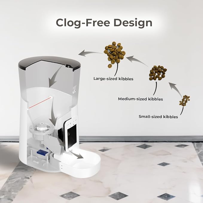 Smart HD Automatic Cat Feeder with 1080P Camera & Night Vision, 2-Way Audio, WiFi App Control, Anti-Jam 6L Cat Feeder with Backup Power, Easy to Clean, Schedules Up to 15 Meals for Cat & Dog, White