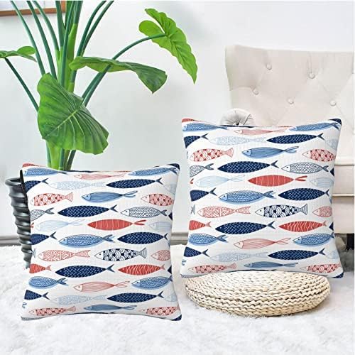 bassyil Fish Throw Pillow Covers Decorative Linen Pillow Cases Set of 2 Square Cushion Cover for Couch Sofa Bedroom Patio 18x18 Inch