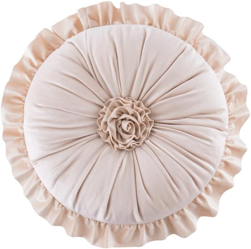 S SSOY Velvet Round Pillow - Ruffle Home Decoration Cushion for Sofa, Chair, Bed, Window, Floor, 13.7in