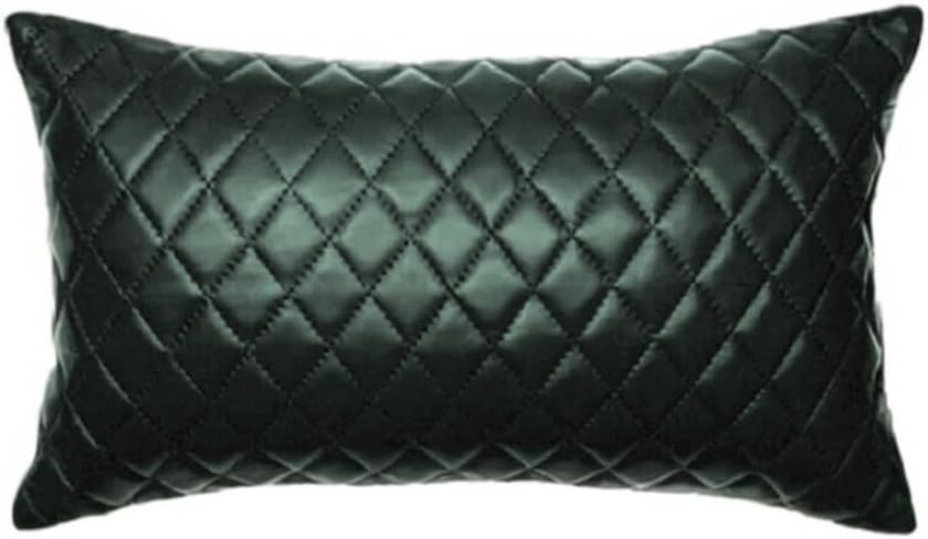 Genuine Leather Quilted Pillow Cover Case for Lumbar Throw Couch Pillows - Modern Farmhouse Decorative Sofa Thick & Soft Cushion Covers (Green, 10" x 18")