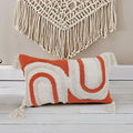 Bohemian Rainbow Lumbar Throw Pillow Covers with Tassels, Accent Boho Tufted Decorative Pillowcase, Soft Farmhouse Neutral Home Decor for Couch Bedroom Car 12 x 20 Inch Orange