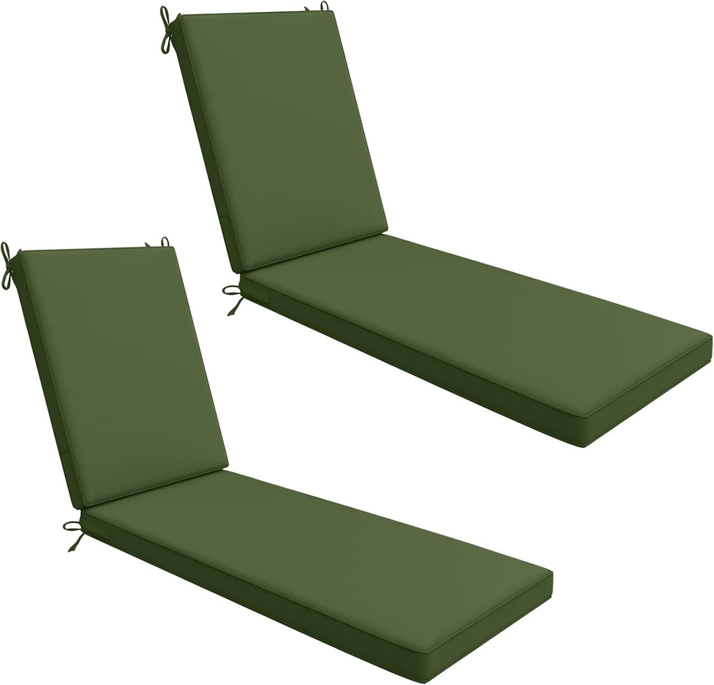 AAAAAcessories Outdoor Chaise Lounge Cushions, Waterproof, Fade-Resistant Patio Furniture Replacement Cushions, 74" x 23" x 3", Set of 2, Woodland Green