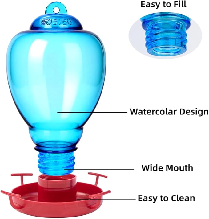 Colorful Glass Wild Bird Waterer 32 Oz Bird Water Feeder for Outdoors Garden Outside Water Cooler Tree Yard Decoration (Blue Flower)