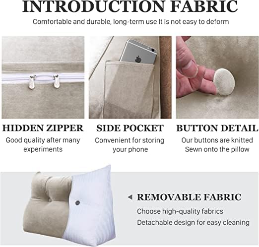 Wedge Headboard Pillow Dorm Room Reading Pillow Back Support for Sitting Up in Bed Bolster Lumbar Cushion Body Positioning Bedrest Velvet 39in Light Tan Twin