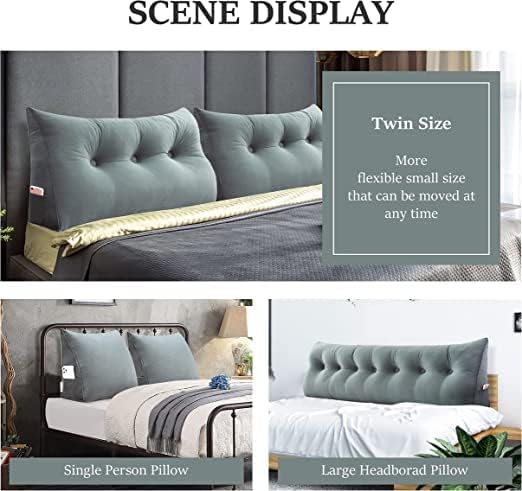 Wedge Headboard Pillow Dorm Room Reading Pillow Back Support for Sitting Up in Bed Bolster Lumbar Cushion Body Positioning Bedrest Velvet 54in Light Gray Full