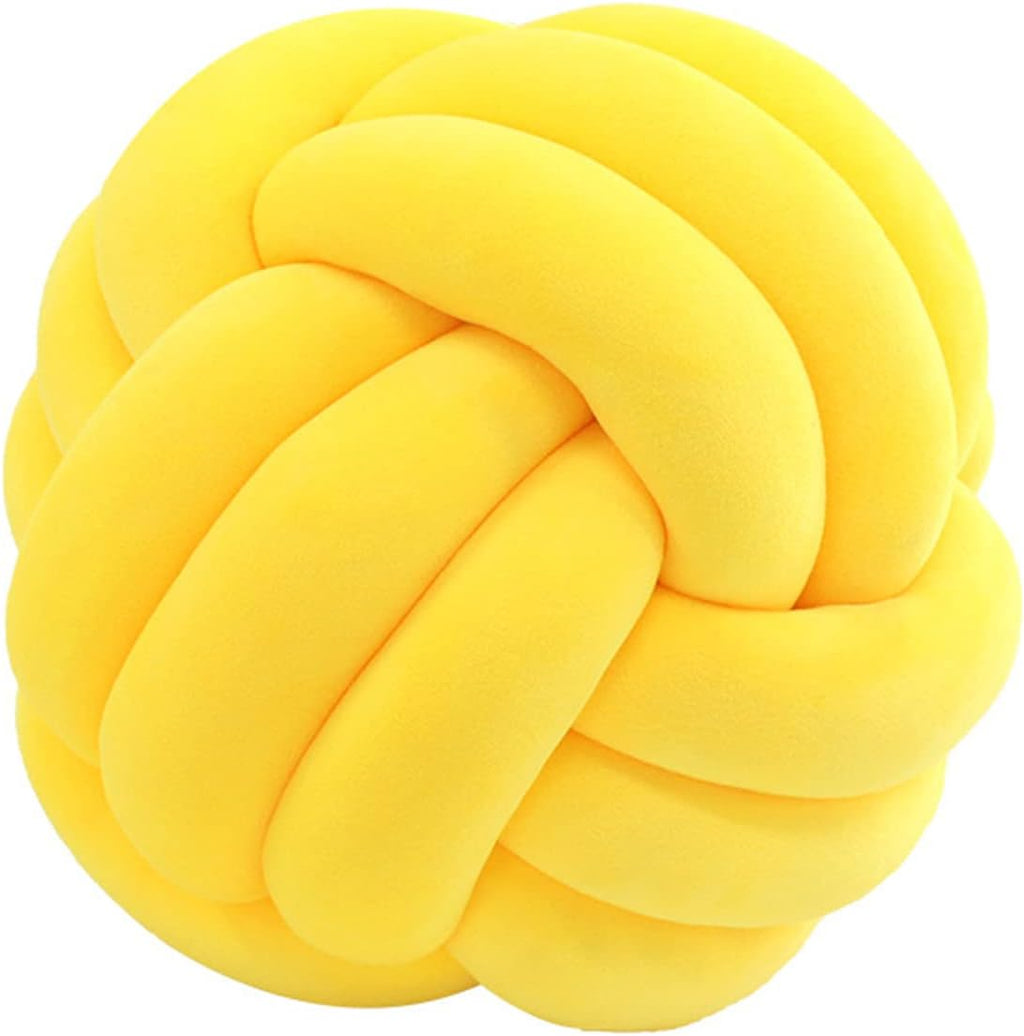 Round Throw Pillow, Soft Handmade Knot Ball Pillows, Home Decoration Pillow, Knotted Plush Toys Throw Pillow (7.5 inches, Yellow)