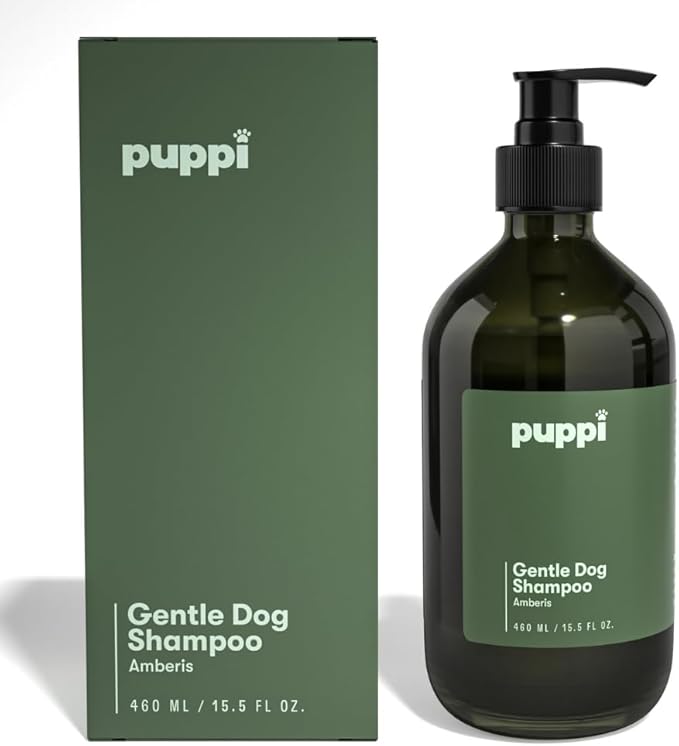 PUPPI Gentle Dog Shampoo (Amberis) | 15.5 fl oz. / 460 ml | Sulfate-Free Dog Wash | Enriched with Aloe Vera and Cucumber Extract | Hypoallergenic Dog Shampoo Sensitive Skin