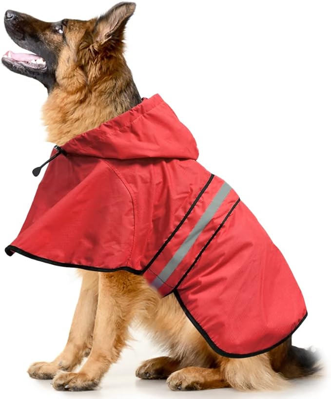 Waterproof Reflective Dog Raincoat - Adjustable Hooded Slicker Poncho Pet Rain Coat, Lightweight Dog Rain Jacket for Small to X- Large Dogs and Puppies (Red, Large)