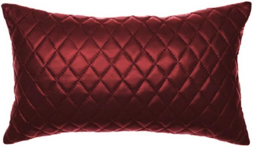 Genuine Leather Quilted Pillow Cover Case for Lumbar Throw Couch Pillows - Modern Farmhouse Decorative Sofa Thick & Soft Cushion Covers (Maroon, 10" x 18")