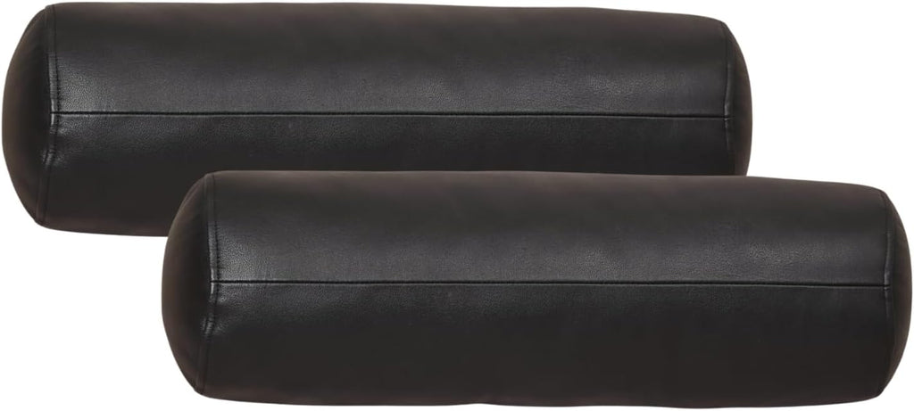 Neck Roll Pillow Cushion Cover, 20x5 Inch Full Moon Round Bolster Pillow Case, Cylinder Soft Lambskin Leather Pillowcase for Head, Spine & Neck Support During Sleep - Black Pack of 2
