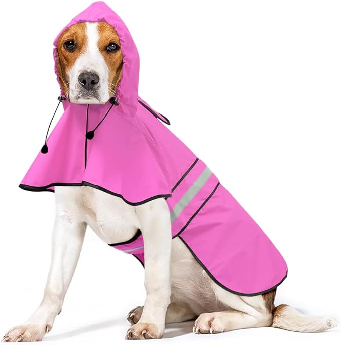 Dog Raincoat, Waterproof Coat with Hood Reflective Pet Rain Jacket with Leash Hole, Lightweight Dog Slicker Poncho for Walking (Pink, XX-Large)