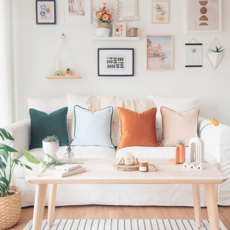 MONDAY MOOSE Decorative Throw Pillow Covers Cushion Cases, Set of 4 Soft Velvet Modern Double-Sided Designs, Mix and Match for Home Decor, Pillow Inserts Not Included (22x22 inch, Orange/Green)