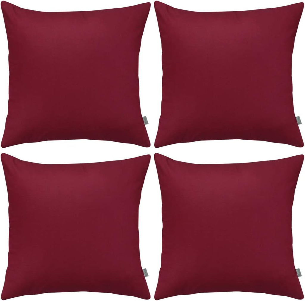 4-Pack 100% Cotton Comfortable Solid Decorative Throw Pillow Case Square Cushion Cover Pillowcase Sublimation Blank Pillow Covers(Cover Only,No Insert)(16x16 inch/ 40x40cm, Wine red)