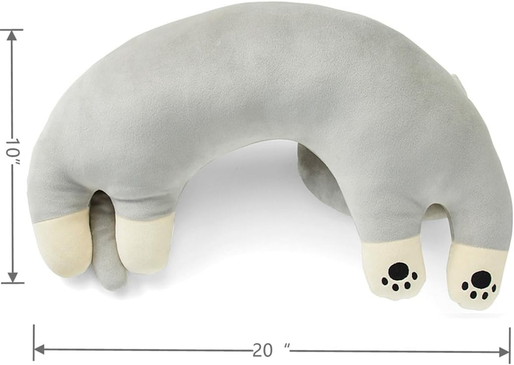 U-Shaped Cat Plush Pillow, Cute Plushies, 20" - Ultrasoft Cat Stuffed Animal, Birtday Gift (Grey)