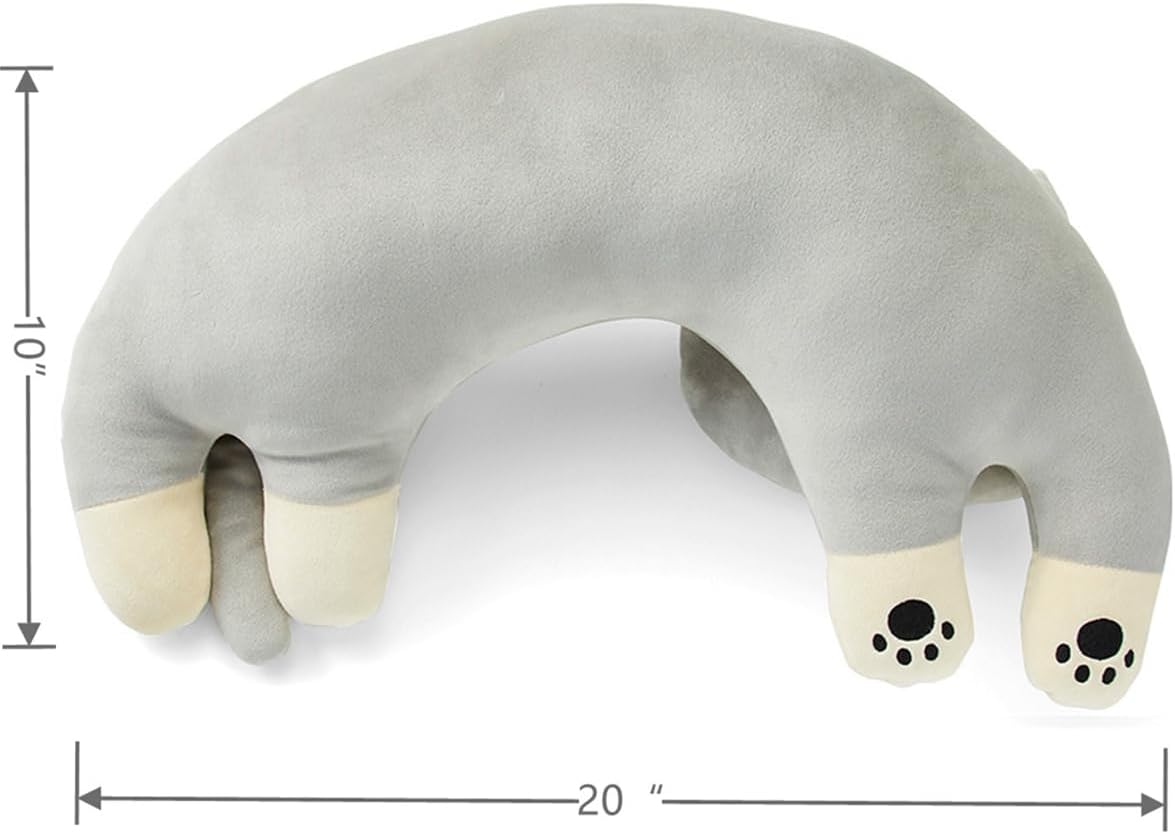 U-Shaped Cat Plush Pillow, Cute Plushies, 20" - Ultrasoft Cat Stuffed Animal, Birtday Gift (Grey)