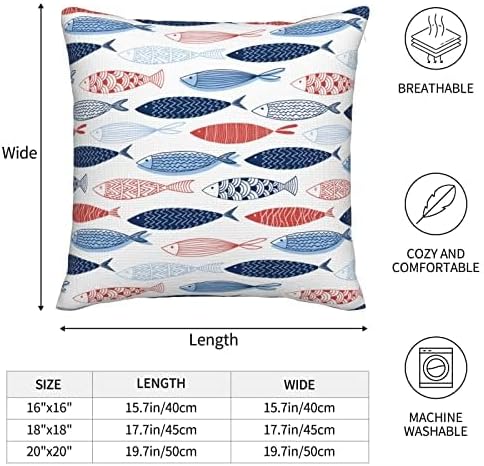 bassyil Fish Throw Pillow Covers Decorative Linen Pillow Cases Set of 2 Square Cushion Cover for Couch Sofa Bedroom Patio 18x18 Inch