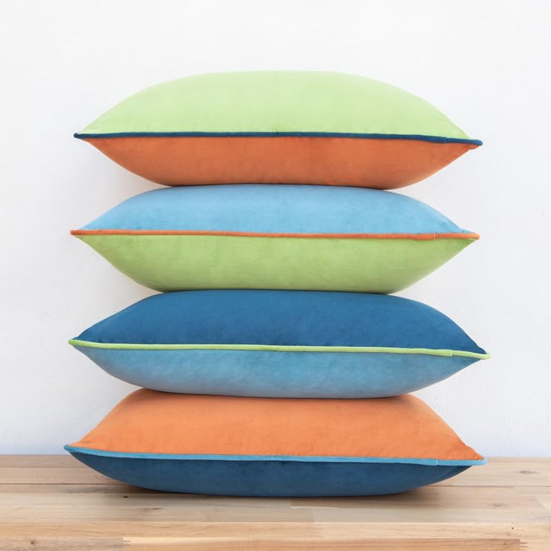 MONDAY MOOSE Decorative Throw Pillow Covers Cushion Cases, Set of 4 Soft Velvet Modern Double-Sided Designs, Mix and Match for Home Decor, Pillow Inserts Not Included (12x20 inch, Blue/Orange)