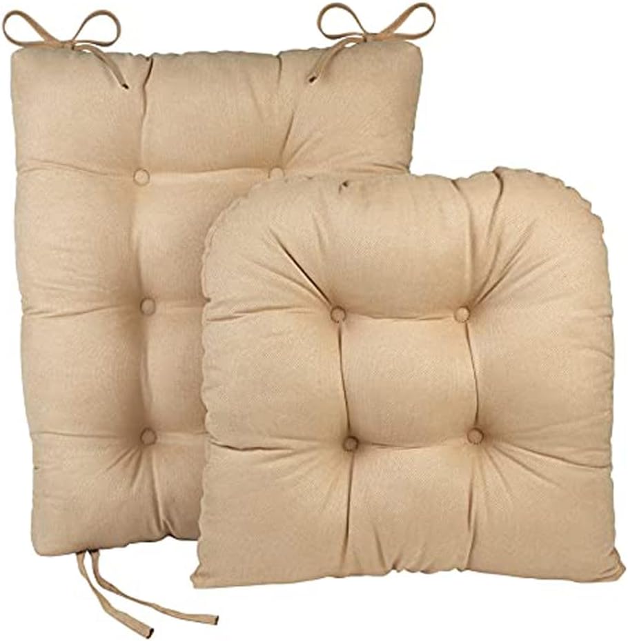 Klear Vu Omega Non-Slip Rocking Chair Cushion, Assembled in USA, Thick Tufted Design, Includes Seat Pad & Back Pillow with Ties, 17x17 Inches, 2-Piece Set, Honeycomb Natural