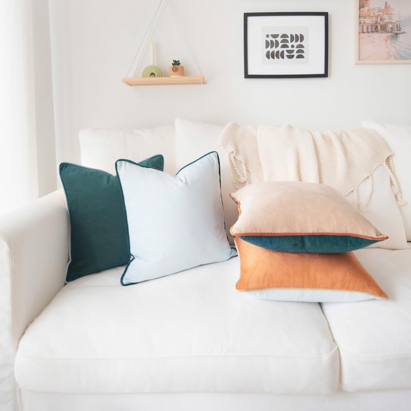 MONDAY MOOSE Decorative Throw Pillow Covers Cushion Cases, Set of 4 Soft Velvet Modern Double-Sided Designs, Mix and Match for Home Decor, Pillow Inserts Not Included (22x22 inch, Orange/Green)