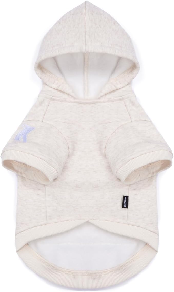 Koneseve Dog Hoodie Fleece, Cat Sweater Warm with Pocket - Soft Clothes for Daily Wear, Basic Hooded Sweatshirts, Winter Coat Clothing, Comfort Tee Shirt Fit for All Breeds Pet - Beige - L