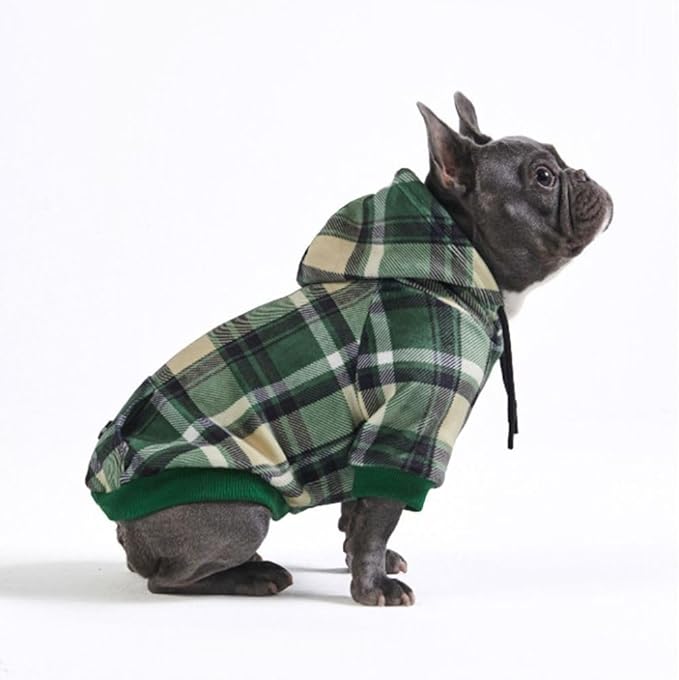 Spark Paws Dog Hoodie – Premium Dog Sweater for Small, Medium, and Large Dogs | Warm Outfits for French Bulldogs, Pitbull, Puppy, Winter Jacket Alternative - Green Plaid - L