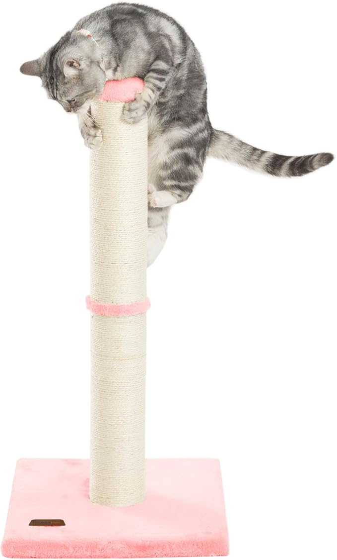 34inch Cat Scratching Post with Natural Sisal Rope 4.3Inch Large Diameter Scratcher Post Tree for Indoor Cats Pink