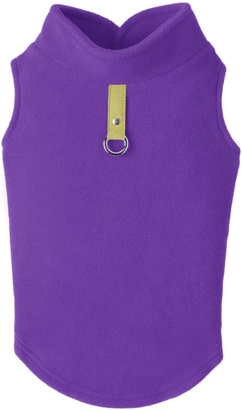 Gooby Fleece Vest Dog Sweater - Lavender, X-Small - Warm Pullover Fleece Dog Jacket with O-Ring Leash for Small to Medium Dogs