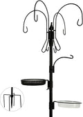 Bird Feeder Pole, 75 Inch 5 Hooks Heavy-Duty Feeder and Water Dispenser Shepherd, Bird Feeding Station with Ground Stake for Outdoors Shepherd Hook