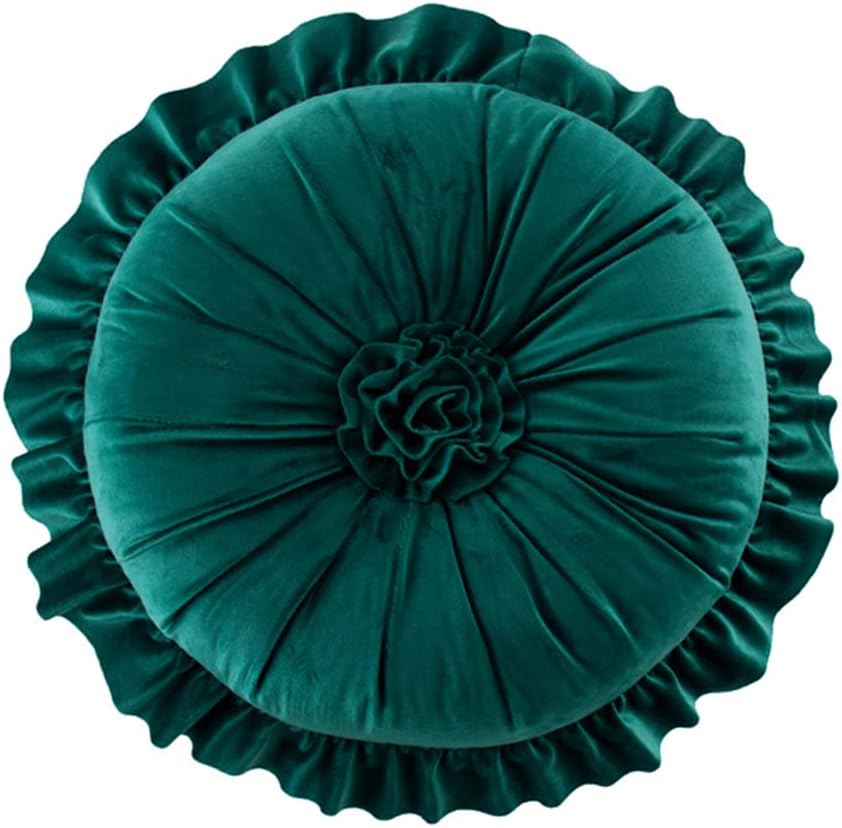 S SSOY Velvet Round Pillow - Ruffle Home Decoration Cushion for Sofa, Chair, Bed, Window, Floor - 13.7in