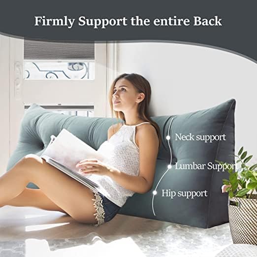Wedge Headboard Pillow Dorm Room Reading Pillow Back Support for Sitting Up in Bed Bolster Lumbar Cushion Body Positioning Bedrest Velvet 54in Light Gray Full