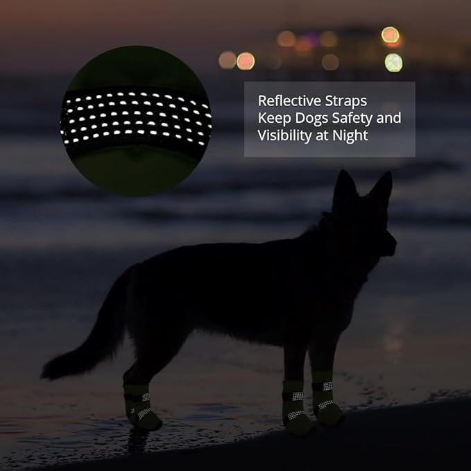 Dog Shoes for Hot Pavement Anti-Slip Dog Boots & Paw Protectors for Winter Snowy Day Summer Dog Snow Boots Waterproof Dog Shoes for Small to Large Dogs with Reflective Straps for Hiking 4Pcs