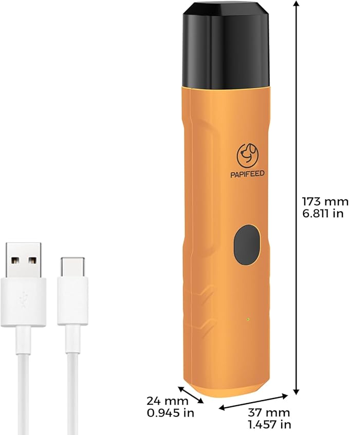 PAPIFFEED Dog Nail Grinder Upgraded with 2 LED Lights, 3-Speed Rechargeable & Quiet - Upgraded Electric Pet Nail Trimmer for Small Medium Large Dogs & Cats, Painless Paws Grooming Tool - Orange