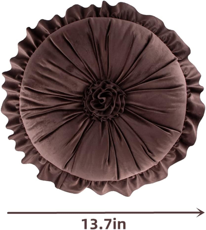 S SSOY Velvet Ruffle Pillow - Round, Plush, Home Decor for Sofa, Chair, Bed, Window, Floor - 13.7in
