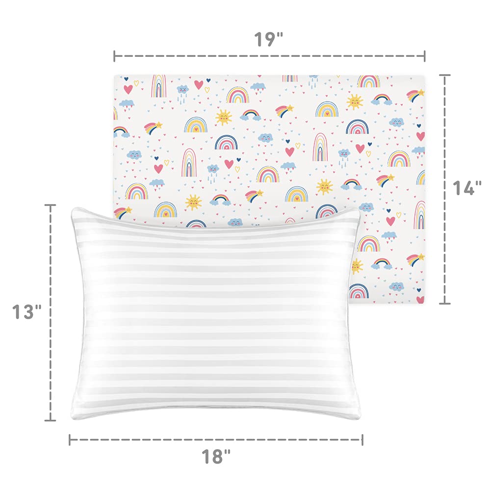 Toddler Pillow,13X18 Toddler Pillows for Sleeping, Machine Washable Kids Pillow with Pillowcase, Perfect for Travel, Toddlers Cot (Sunshine Rainbow)