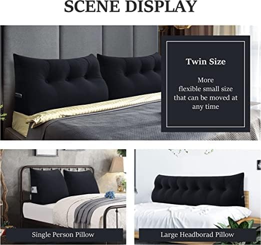 Wedge Headboard Pillow Dorm Room Reading Pillow Back Support for Sitting Up in Bed Bolster Lumbar Cushion Body Positioning Bedrest Gifts for Mom Velvet 59in Black Queen
