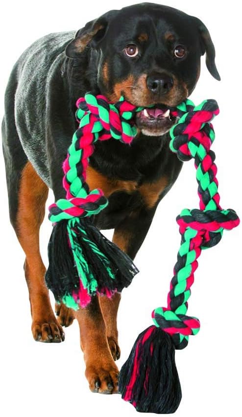 Mammoth Flossy Chews Multi Color 5 Knot Rope Tug – Premium Cotton-Poly Tug Toy for Dogs – Interactive Dog Rope Toy – Tug Dog Chew Toy for Big Dogs - X-Large, 36”