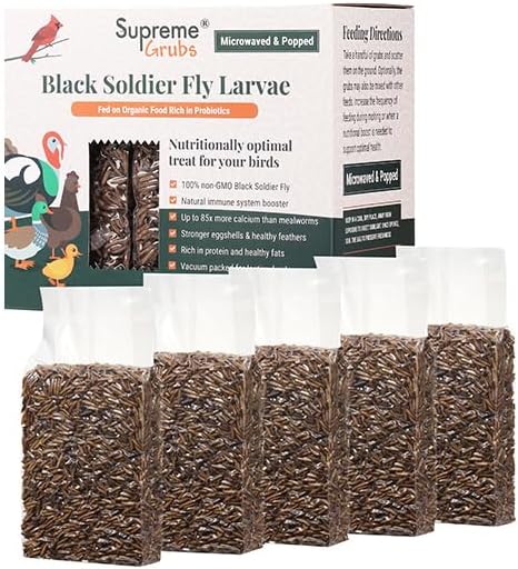 Natural Black Soldier Fly Larvae for Chickens, 85X More Calcium Than Mealworms-High Protein Grub Food Chicken Treats for Hens, Probiotic-Rich Chicken Feed, Calcium-Dense Bird Treat 5lb