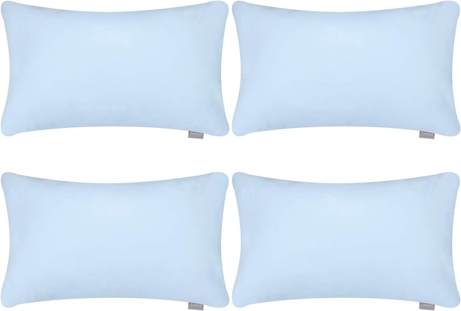 4-Pack 100% Cotton Lumbar Comfortable Solid Decorative Throw Pillow Case,Thmyo Rectangle Cushion Cover Pillowcase Sublimation Blank Pillow Covers DIY Throw Pillowcase(12x20inch/30x50cm, Light Blue)