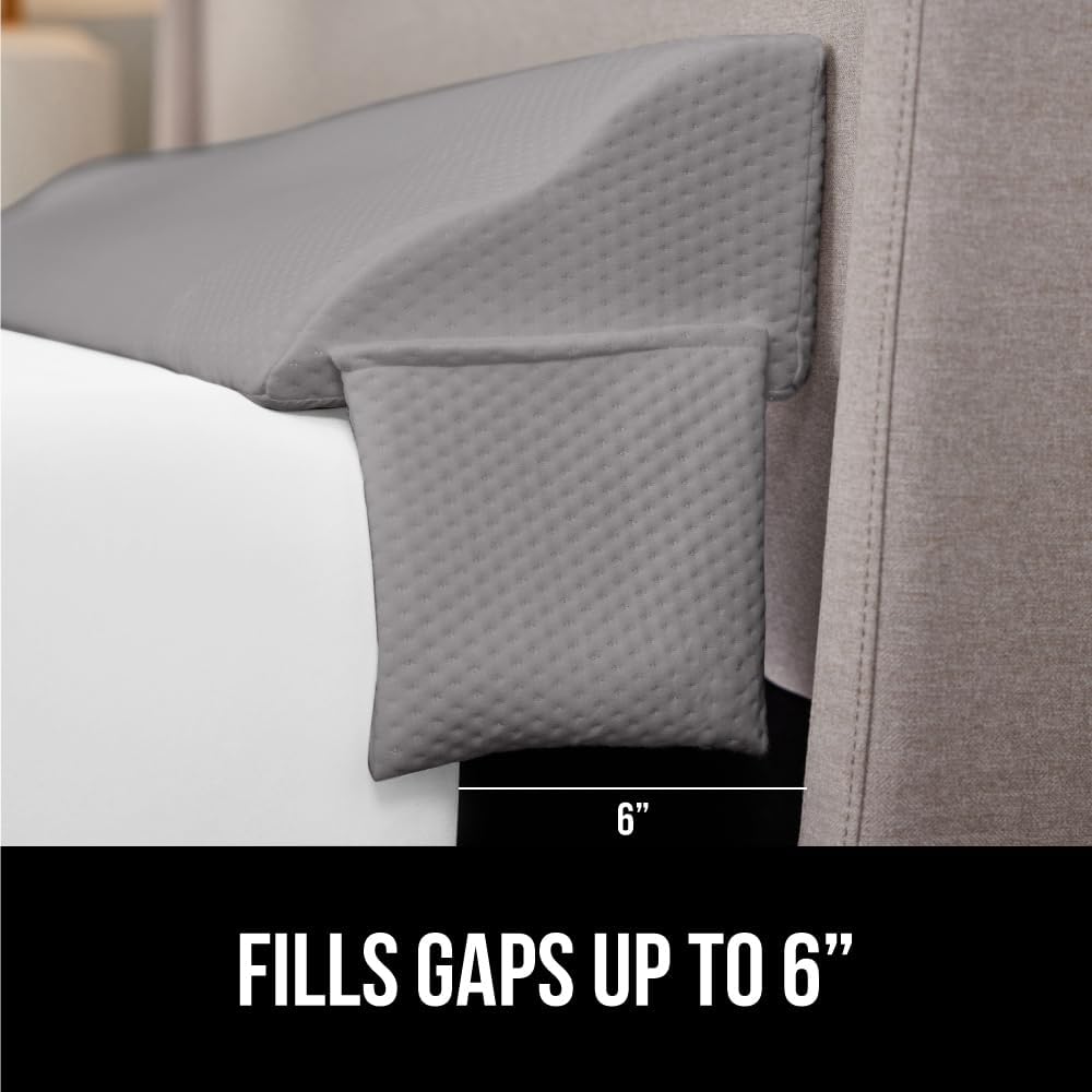 GORILLA GRIP Patent Pending Bed Wedge Pillow Headboard Gap Filler, US Designed, Comfortable Supportive High Density Foam Pillows, Stay in Place Gripping Dots, Wedges Between Mattress, Full Size Gray