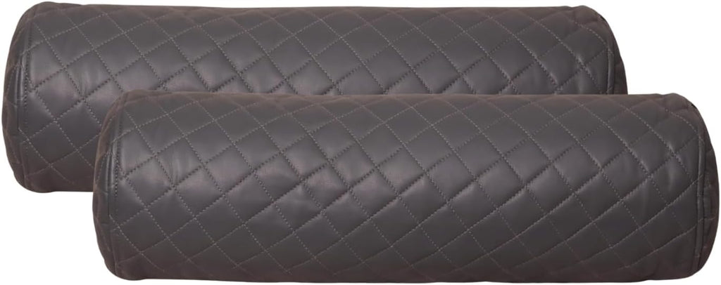 Neck Roll Pillow Cushion Cover, 16x5 Inch Full Moon Round Bolster Pillow Case, Cylinder Soft Lambskin Leather Pillowcase for Head, Spine & Neck Support During Sleep - Quilted Charcoal Grey Pack of 2