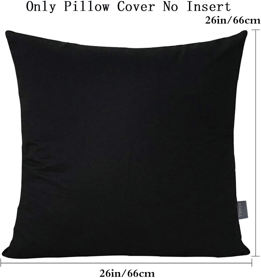 Thmyo 4-Pack 100% Cotton Comfortable Solid Decorative Throw Pillow Case Square Cushion Cover Pillowcase Sublimation Blank Pillow Covers Halloween DIY Throw Pillowcase for Sofa(26x26inch/66x66cm,Black)