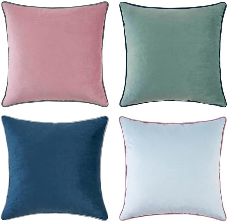 MONDAY MOOSE Decorative Throw Pillow Covers Cushion Cases, Set of 4 Soft Velvet Modern Double-Sided Designs, Mix and Match for Home Decor, Pillow Inserts Not Included (22x22 inch, Pink/Blue)