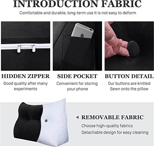 Bed Wedge Headboard Pillow - College Dorm Reading Pillow Back Support While Sitting in Bed - Ergonomic Lumbar Pillow Body Positioning Bed Pillow - Velvet Black 54IN