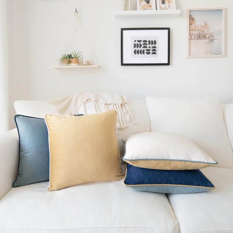 MONDAY MOOSE Decorative Throw Pillow Covers Cushion Cases, Set of 4 Soft Velvet Modern Double-Sided Designs, Mix and Match for Home Decor, Pillow Inserts Not Included (22x22 inch, Blue/Beige)