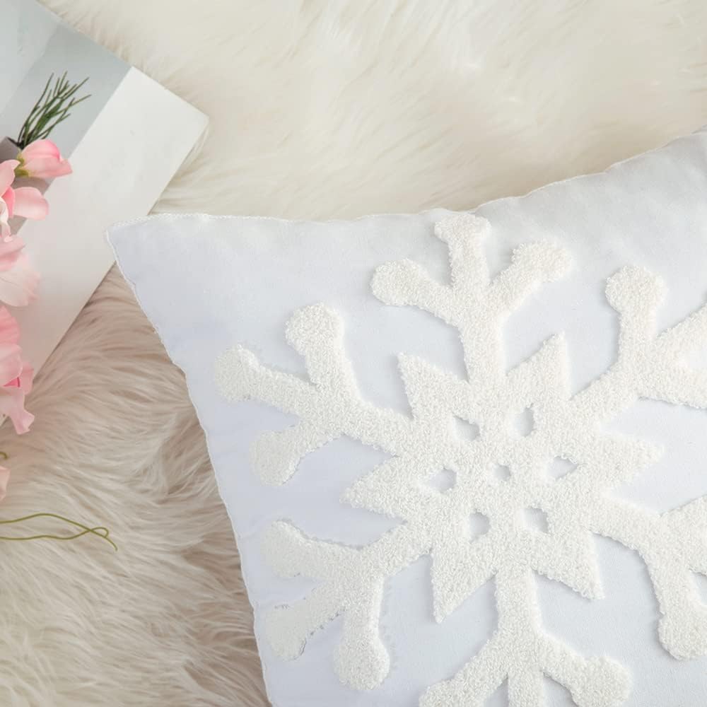 MIULEE Pack of 2 Christmas Decorative Snowflake Throw Pillow Covers Canvas Embroidery Winter Cushion Cases Holiday Decor Soft Pillowcases for Winter Couch Sofa Bedroom Car（White, 20x20in）