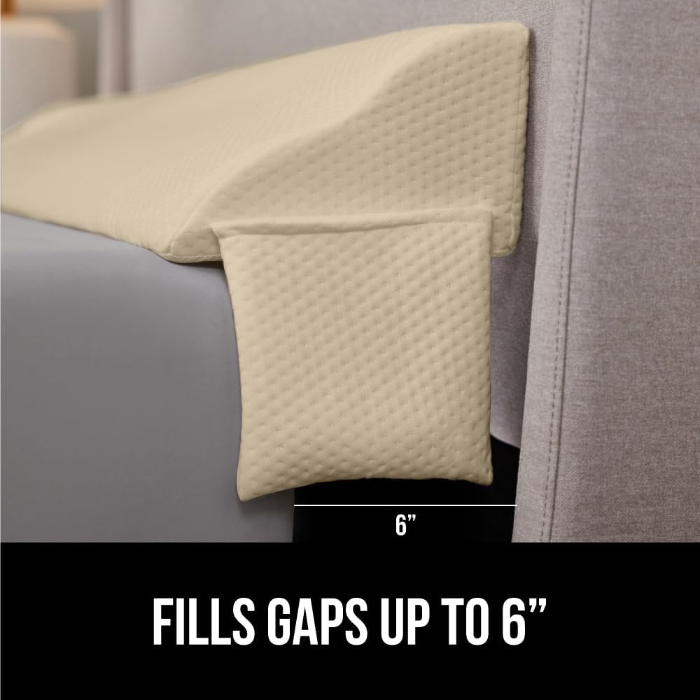 GORILLA GRIP Patent Pending Queen Bed Wedge Pillow Headboard Gap Filler, US Designed, Comfortable Supportive High Density Foam Pillows, Stay in Place Gripping Dots, Wedges Between Mattress, Cream