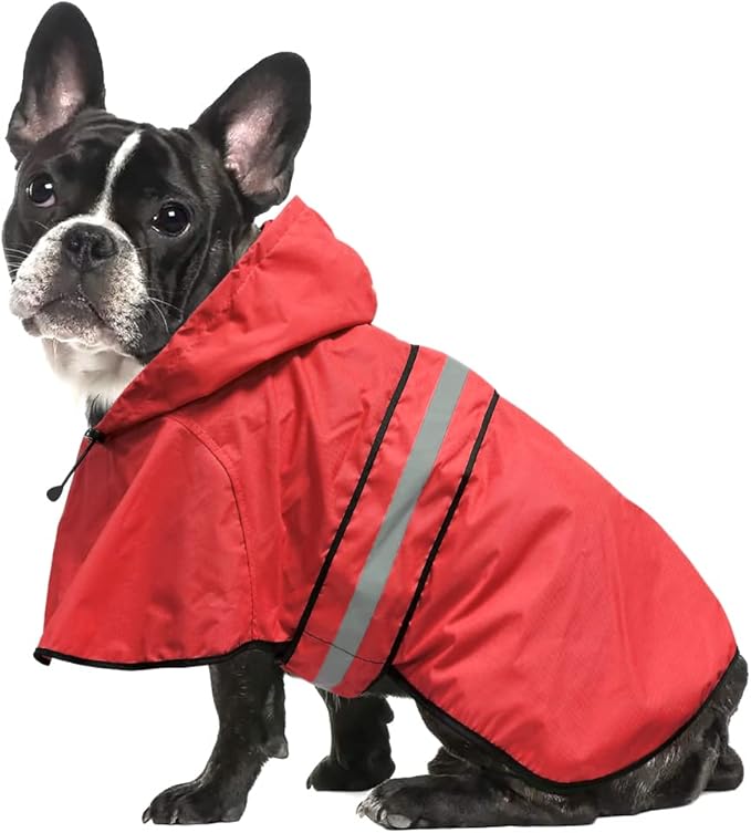 Waterproof Dog Raincoat - Reflective Adjustable Pet Rain Coats Jacket, Lightweight Dog Hooded Poncho Raincoats for Small Dogs (Red, Medium)