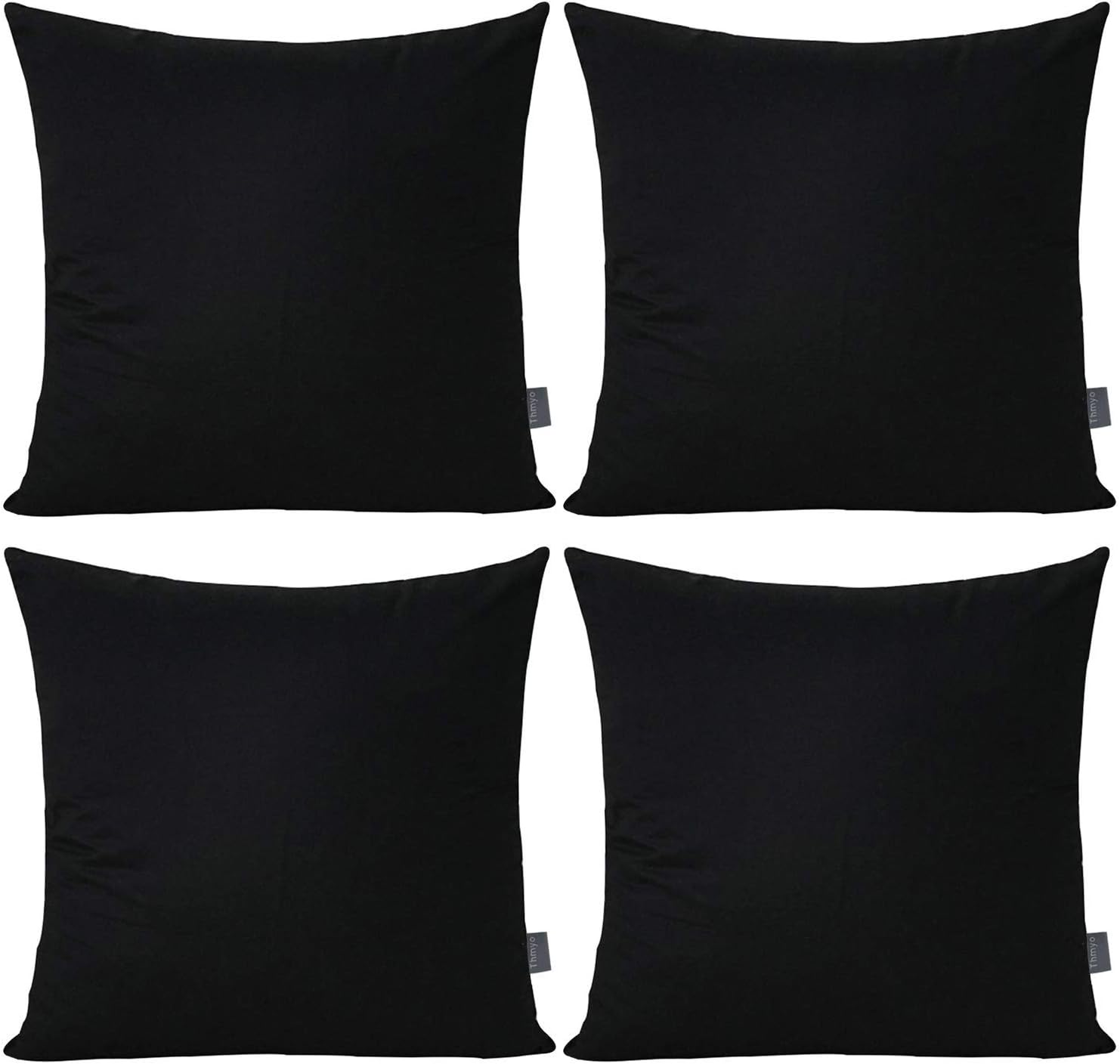 Thmyo 4-Pack 100% Cotton Comfortable Solid Decorative Throw Pillow Case Square Cushion Cover Pillowcase Sublimation Blank Pillow Covers Halloween DIY Throw Pillowcase for Sofa(26x26inch/66x66cm,Black)