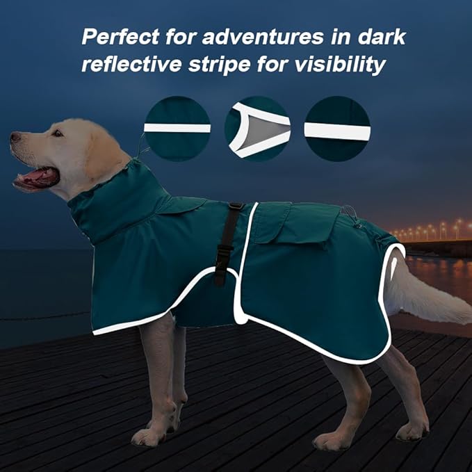Waterproof Dog Raincoat Hooded Slicker Poncho Raincoat for Medium Large Dogs, Adjustable Dog Rain Coat Jacket(Blue, 6XL)